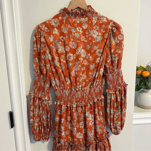 Alexis Orange Floral Long Sleeve Mini Dress Small - Picture 4 of 12
